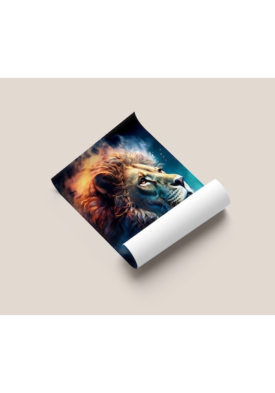 Çerçevesiz Poster Aslan Temalı, Dijital Baskı Poster Aslan, Ofis, Salon Dekorasyon