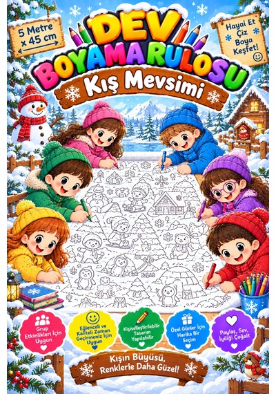 Kış Mevsimi Kış Aktiviteleri Dev Boyama Kağıdı Boyama Rulosu Büyük Boy 5 Metre - 808524140