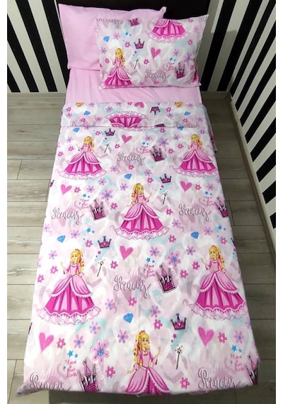 Lionas Tek Kişilik Nevresim Takımı Kız Çocuk Ranforce Pamuklu Prenses Desenli 155x230 Cm Açık Pembe