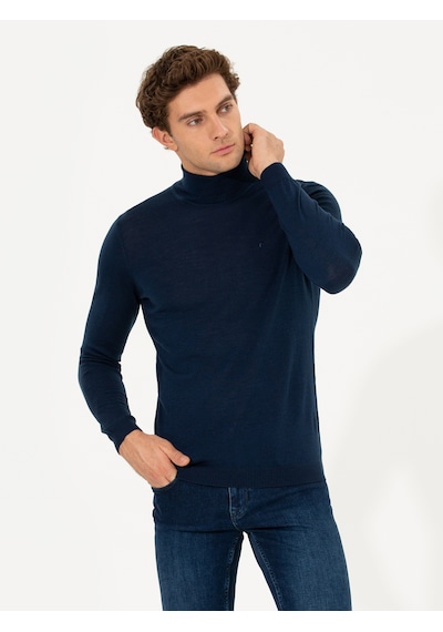 Cacharel Lacivert Slim Fit Balıkçı Yaka Basic Triko Kazak