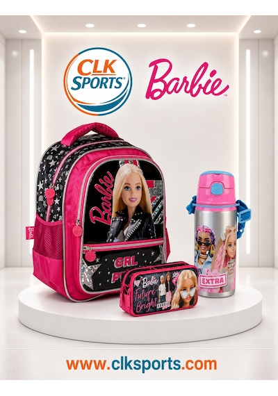 Barbie Okul Çantası , Kalem Kutusu , Lisanslı Çelik Matara Pembe