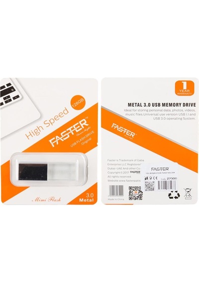 Faster 128 Gb Mimi Serisi Usb 3.0 Yüksek Hızlı Mavi Işıklı Metal Flash Bellek