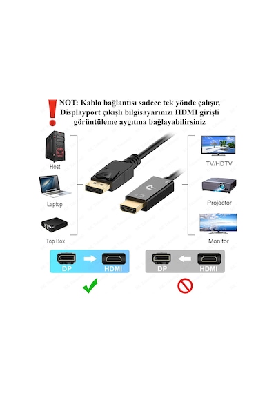 Yüksek Kalite Displayport to HDMI Dönüştürücü Kablo - 3 Metre
