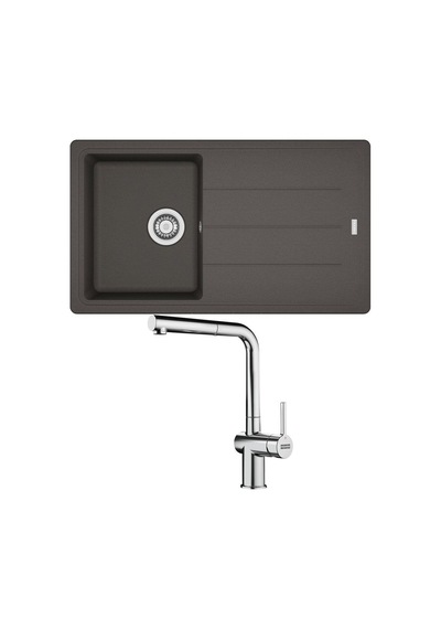 Franke BFG 611 Granit Slate Evye Gri + Active Plus Doccia Krom Spiralli Armatür Seti