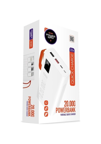 20.000 Mah. Pd 22.5w Hızlı Şarj Qc20 Beyaz Powerbank BEYAZ