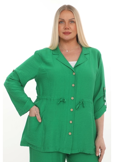 Lady Majestic Büyük Beden Viscose Cepli Ceket Benetton Yeşili