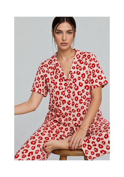 Fit Women Kadın Kısa Kol Comfort Kırmızı Pijama Takımı 4725