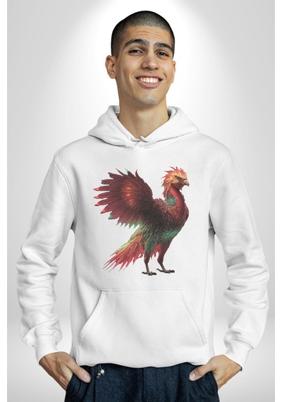 Anka Kuşu Ateş Kuşu Kadın Erkek Beyaz Kapüşonlu Sweatshirt Hoodie Beyaz