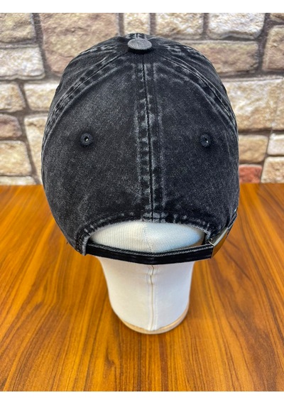 Hamze Kaplan Nakışlı Vintage Eskitme Yıkamalı Gabardin Cap Şapka Siyah