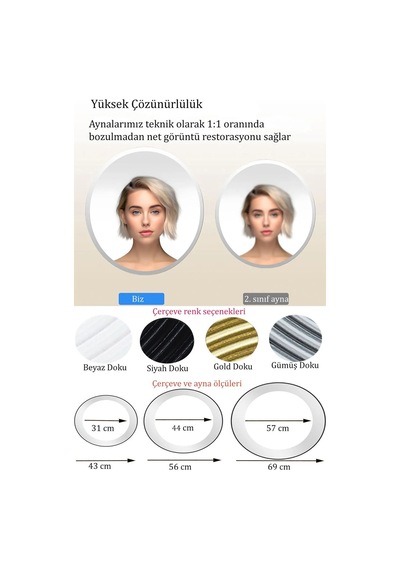 Safir Gümüş Dekoratif Ayna Yuvarlak Işlemeli Duvar Aynası 69 Cm Gümüş