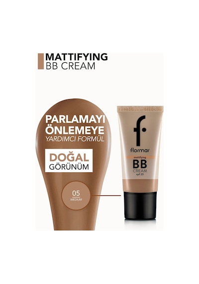 Flormar Mattifying Yağlı ve Karma Ciltler İçin Parlama Karşıtı BB Krem SPF25 005 Medium