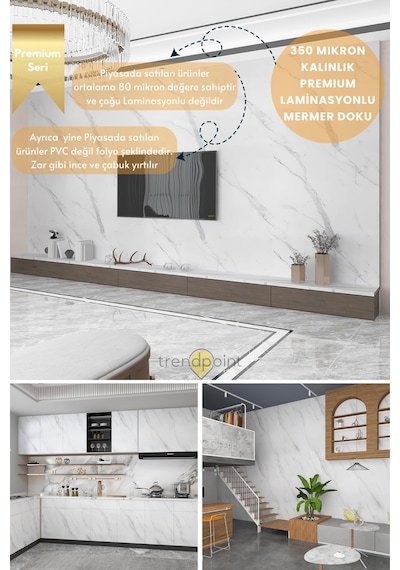 Trendpoint Kendinden Yapışkanlı Mermer Görünümlü 60cm 100cm Premium Zemin Duvar Kağıdı Dolap Kaplama 60 CM X 100 CM