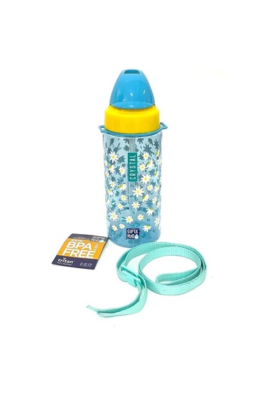 Gıpta Mavi Crystal Tritan Desenli Pipetli Matara Suluk 500 Ml