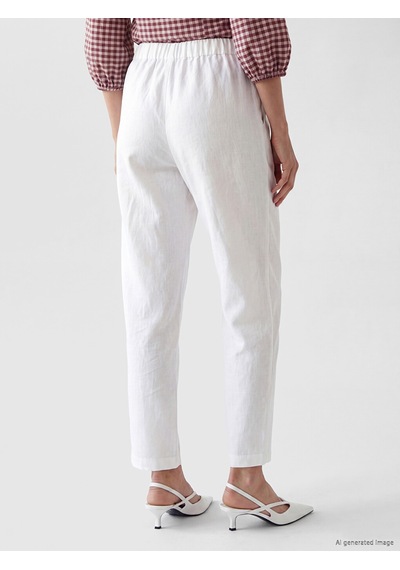 Lcw Everyday Beyaz Beli Lastikli Kadın %100 Keten Pantolon