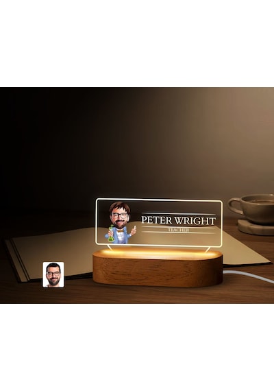 Bk Gift Kişiye Özel İsimli Öğretmen Karikatürlü Led Işıklı Akrilik Masa İsimliği-6, Ofis Dekoru, Mesleki Hediye, Ofis Hediyeleri Kobitmeyen138045 Bk G