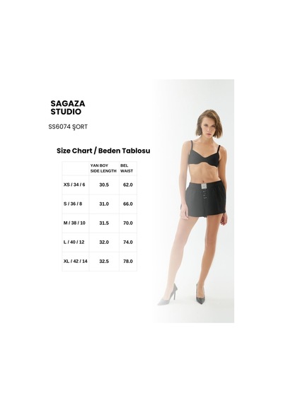 Sagaza Studio Ss6074 Beli Lastikli Bağlamalı Mini Şort Siyah