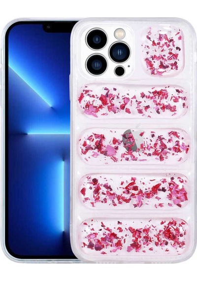 Apple Uyumlu iPhone 13 Pro Max Kılıf Kamera Korumalı Simli Airbag'li Zore Dalga Kapak Pembe Koyu