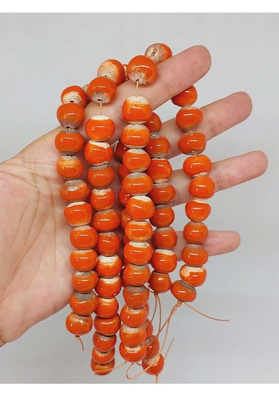Turuncu Renk Sırlı Seramik Boncuk Dizi 10-12mm/24cm 54138 Çok REnkli
