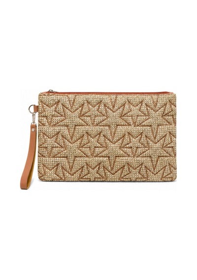 Adelina Bags Hasır Yıldız Nakış İşlemeli Portföy El Çantası Bilek Askılı Hasır Clutch Çanta