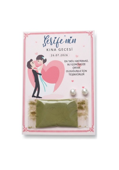 24 Adet Romantik Gelin Damat Desenli İnci Küpeli Stick Kına - Söz, Düğün Ve Kına Hediyeliği
