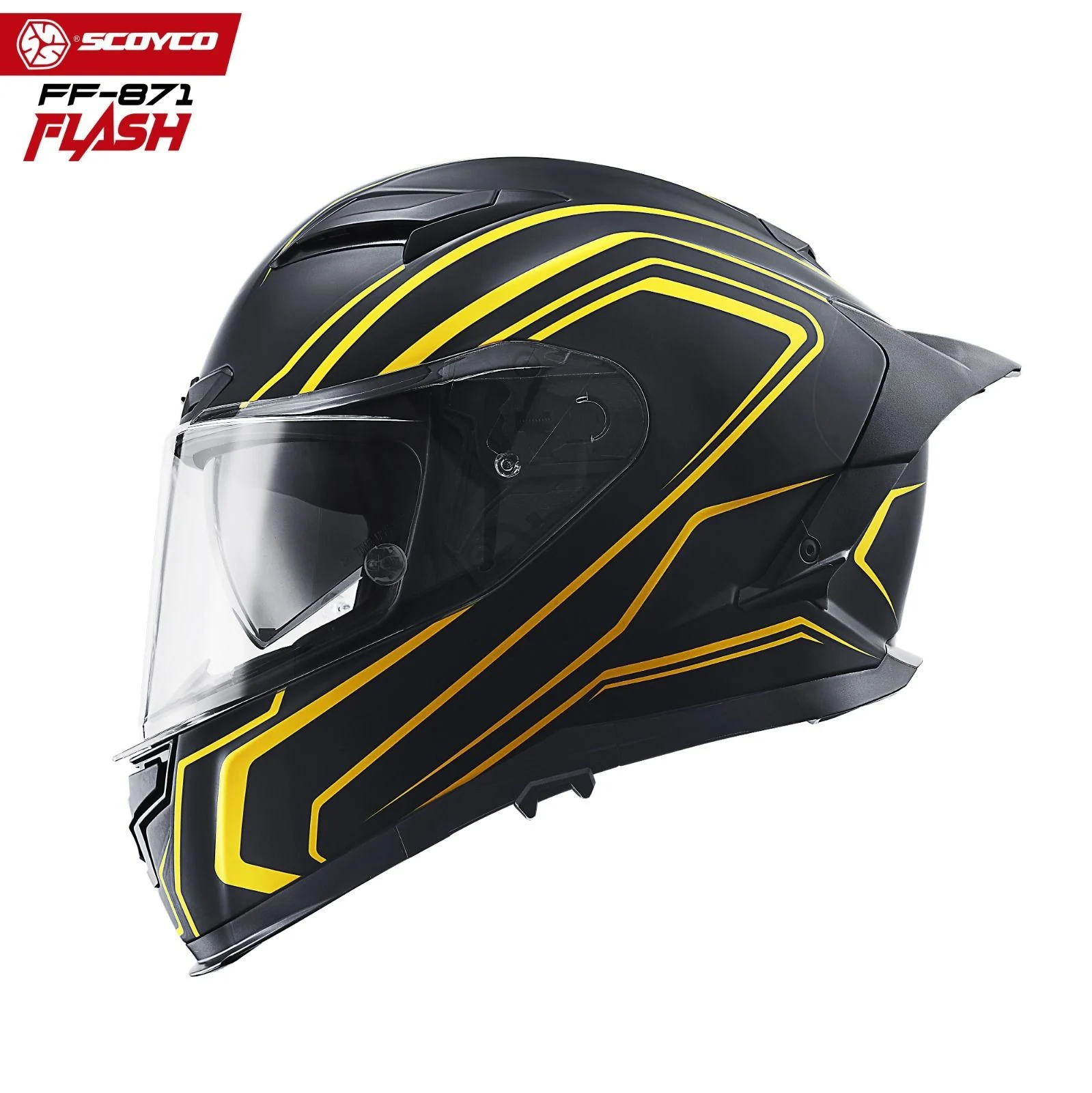 Scoyco 871 Flash Full Face Ece Onaylı Vizörlü Motosiklet Kaskı Sarı Siyah