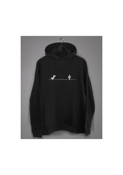 Tarzsokak Unisex Siyah Internetsiz Dinozor Baskılı Sweatshirt