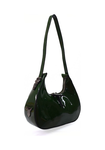 Kadın Rugan Deri Baget Cherry Bag Kol Çantası - Haki