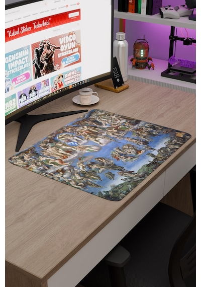 Michelangelo Kıyamet Günü V1 48x40 Xl Gaming Kauçuk Kaymaz Taban Mouse Pad Fare Altlığı