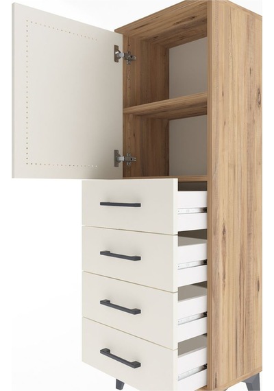 Arges Dolap 2 Raflı 4 Çekmeceli Tek Kapaklı 44x30x134 Çam-aytaşı Çam
