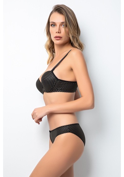 Miorre Push-Up Dolgulu Gold Puantiyeli Sütyen Takım Siyah
