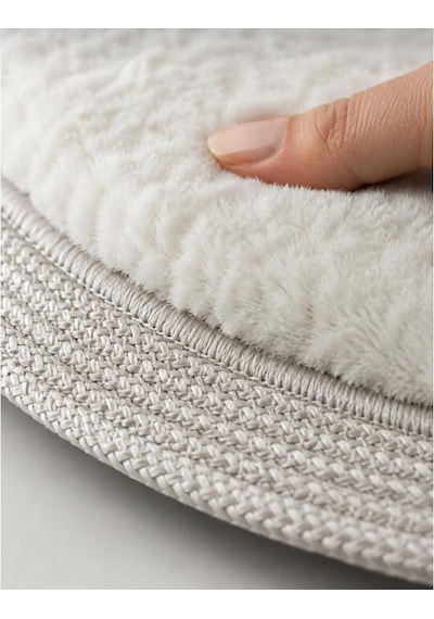 Kaymaz Taban Peluş Banyo Paspası Seti Beyaz Rengi Jüt Kenar Detaylı 2'li Oval Yuvarlak 100x60 60x60