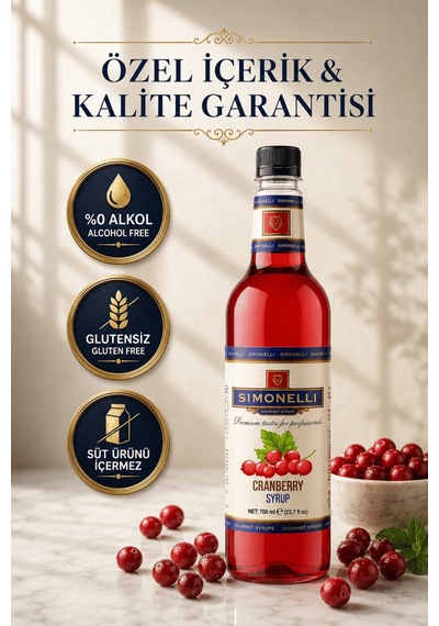 Simonelli Kızılcık Cranberry Aromalı Kahve ve Kokteyl Şurubu 700 ML + Pompa
