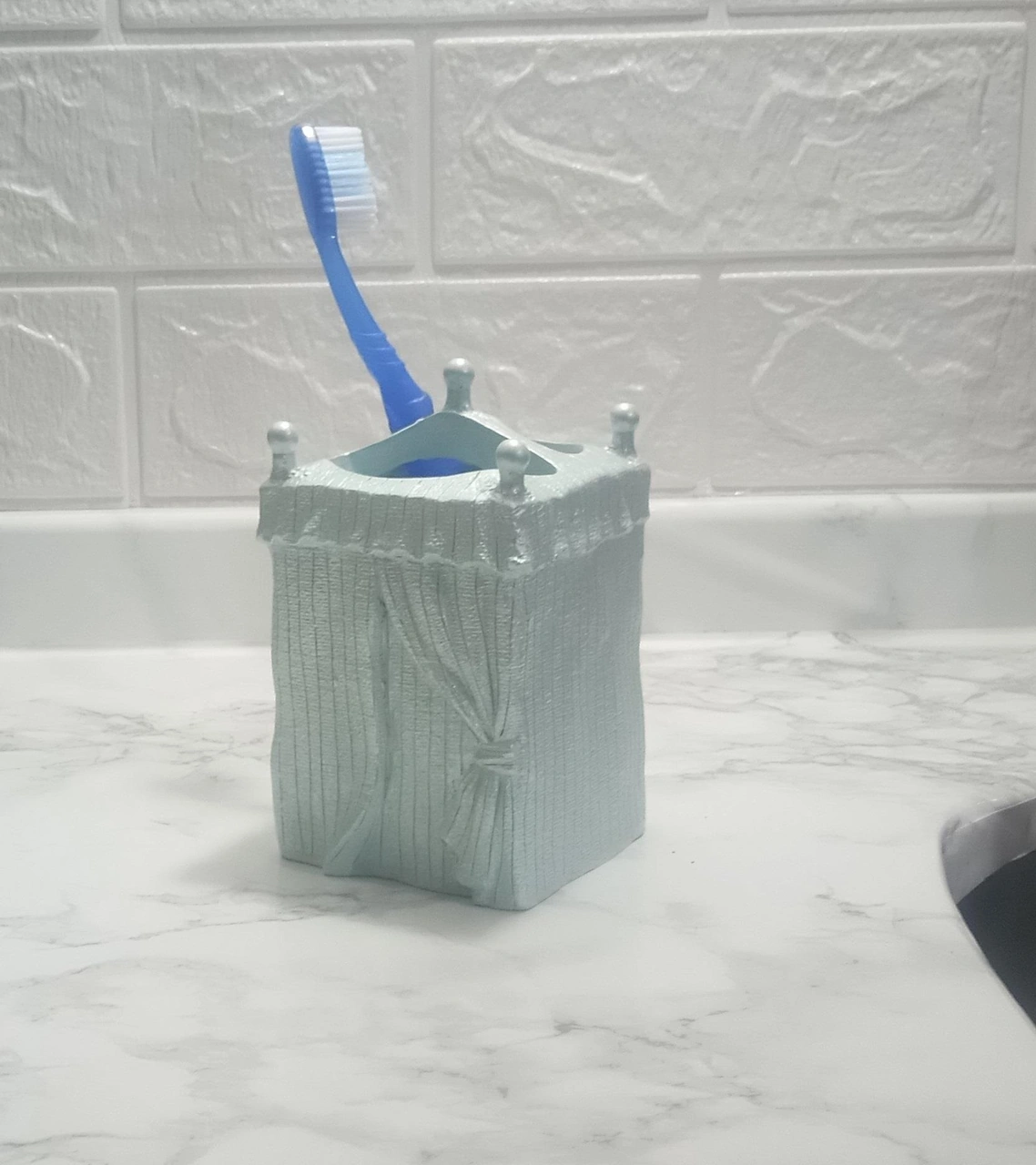 2 Adet Diş Fırçalık Deniz Feneri Model Poliresin 7x7x12cm Banyo Seti Çok Renkli