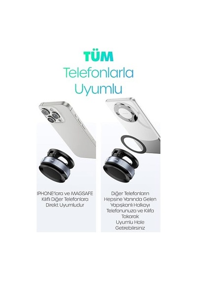 Sogud Magsafe Manyetik Araç Telefon Tutucu Vakumlu Vantuzlu, 360 Döner Telefon Standı, Güçlü N52 Mıknatıs,iphone Samsung Huawei İle Uyumlu - Not - Sorun Yaşayanlar Önce Bize Yazsın