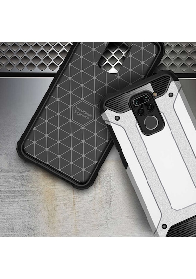 Noktaks - Xiaomi Uyumlu Xiaomi Redmi Note 9 - Kılıf Çift Katman Zırh Tank Crash Military Kapak - Mavi
