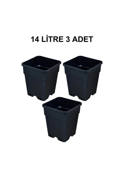 Grow Wizard Plastik Kare Saksı 14 Litre 3 Adet