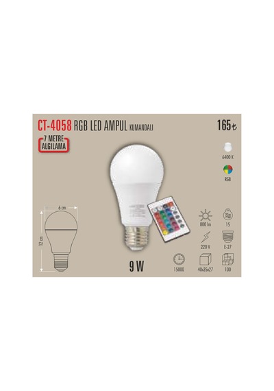 Ct-4058 9w Rgb Led Ampül Kumandalı Beyaz-rgb 10adet