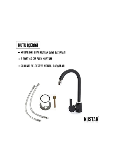Kustar Inci Siyah Oynar Başlıklı Aç Kapa Mutfak Eviye Bataryası