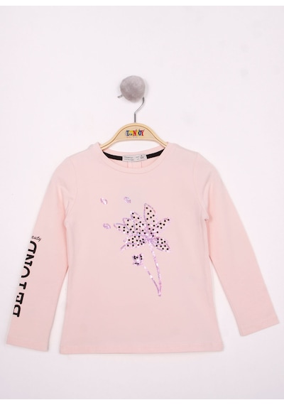 Toontoy Kids Toontoy Kız Çocuk Çiçek Nakışlı T-shirt Mint Yeşili