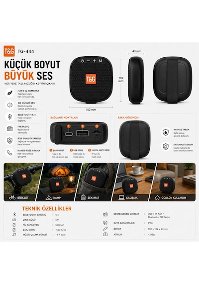 Triline Tg-444 Kablosuz Bluetooth Hoparlör Bisiklet Uyumlu Taşınabilir Outdoor Speaker Fm Radyo Usb/tf Kart Destekli