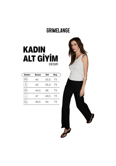 Grımelange Desır Kadın Beli Lastikli Geniş Paçalı Regular Fit Dokuma Siyah Pantolon