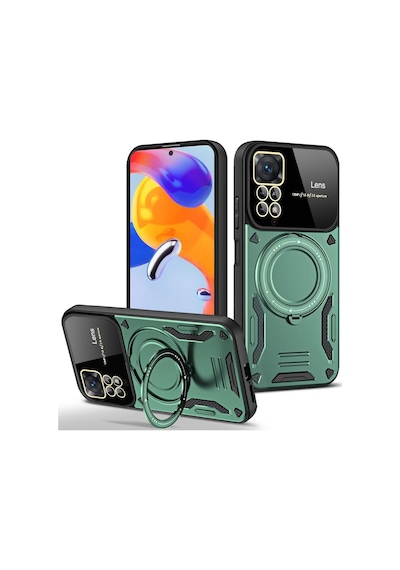 Xiaomi Redmi Note 11 Pro Uyumlu Kılıf Joy Lens Standlı Kapak - Koyu Yeşil