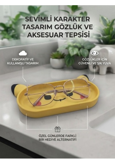 Sarı Karakter Figür Tasarımlı Gözlük Tutucu Ve Çok Amaçlı Organizer