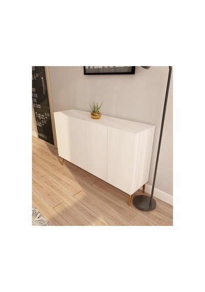 Serel 120 Cm Konsol, Tv Ünitesi, Çok Amaçlı Dolap - Beyaz-altın Beyaz-altın