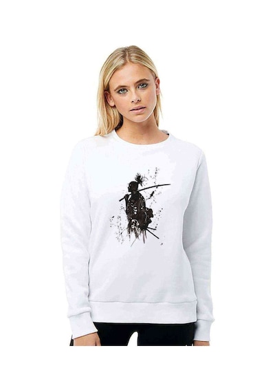 Silhouette Samurai Baskılı Beyaz Kadın Sweatshirt (528305560)