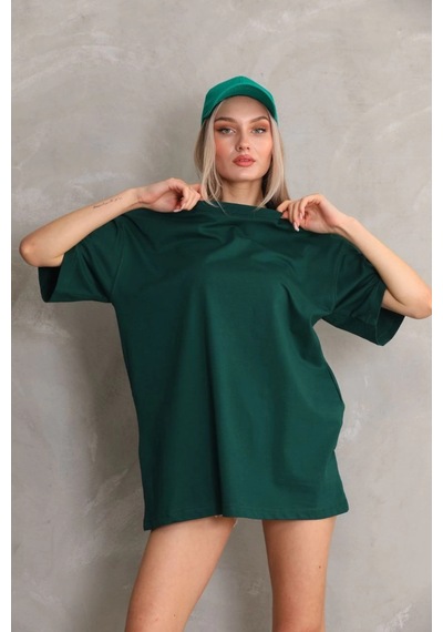 Assema Kadın Düz Kısa Kol Penye T-shirt- Yeşil Çok Renkli