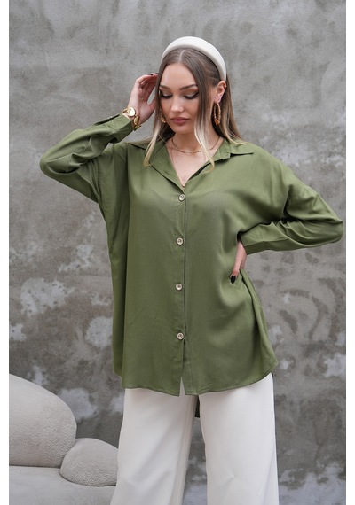 Polologin Butik Haki Yeşil Dökümlü Gömlek Haki