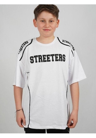 Ekkokids Çocuk Streeters Yazılı Pamuklu Oversize T-shirt-16015 Beyaz