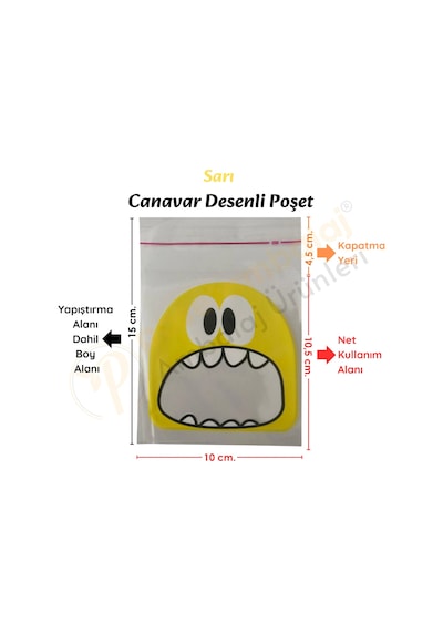 30 Adet Mavi-sarı Renkli Canavar Desenli Cake Pop & Kurabiye Poşeti-10x15 Cm