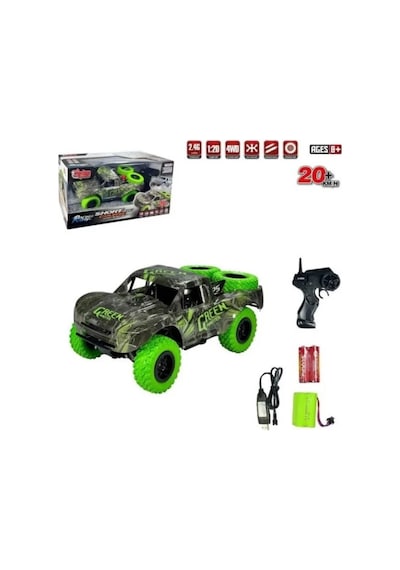 Şarjlı Uzaktan Kumandalı Araba 4x4 Yüksek Hızlı Drift Ve Arazi Aracı 2.4ghz 1:20 Yedek Lastikli Yeşil